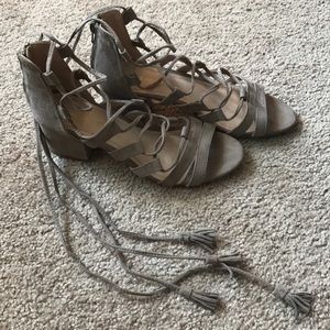 Taupe Madden Girl Block Heel Tie Up Sandals